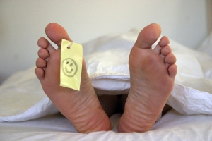 picture of a toe tag smiley