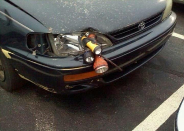 funny picture of a repaired headlight
