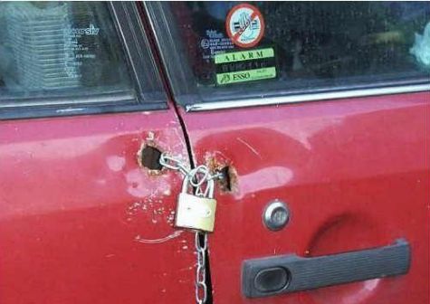 Funny Pictures of Padlock and Chain on Car Door