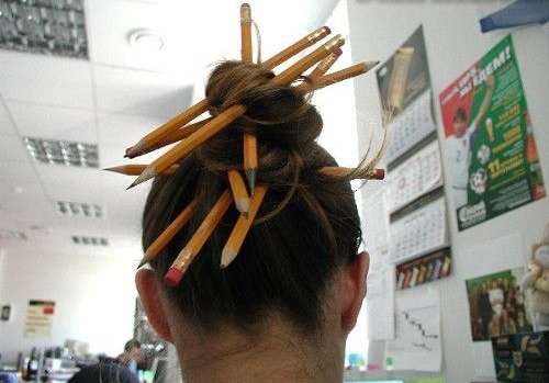 Funny Pictures of Pencils in Secretary's Hair