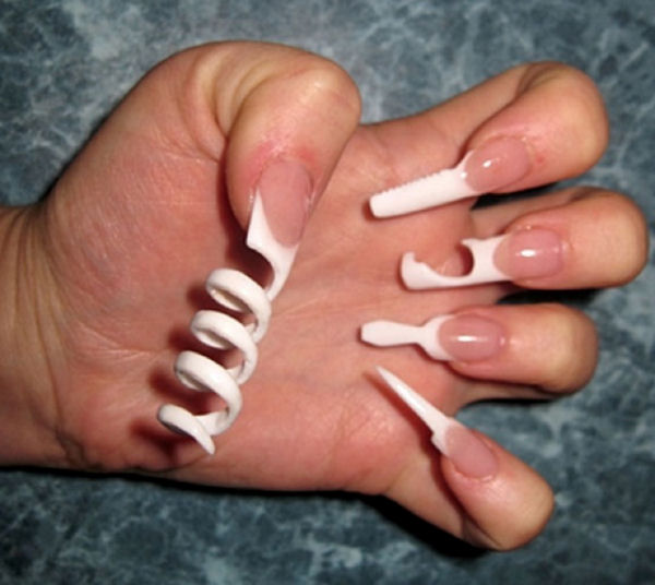 Picture of finger nails clipped like Swiss army knife