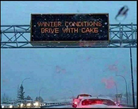 Marie Antoinette gives winter driving advice on a road sign
