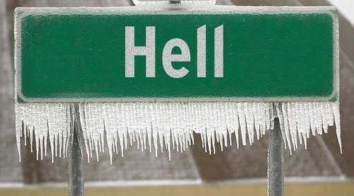 Funny Pictures of Sign With Hell Frozen Over