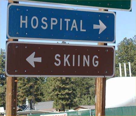 Skiing and Hospital Sign