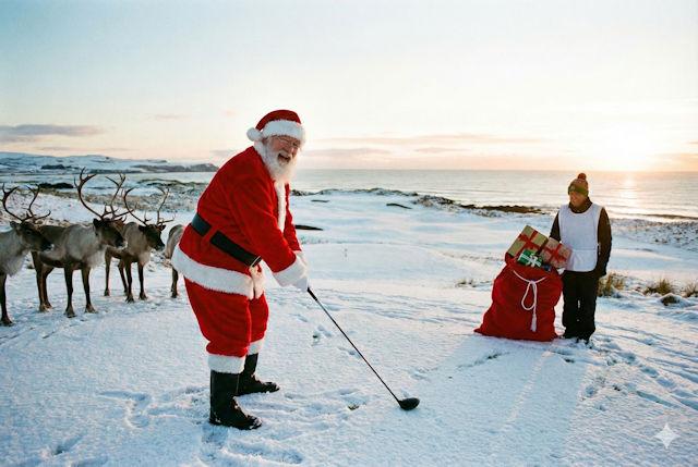 Santa's Un-fore-tunate Golf Shot