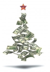 picture of Christmas tree made of money