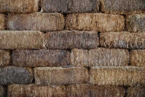 a picture of hay stacked