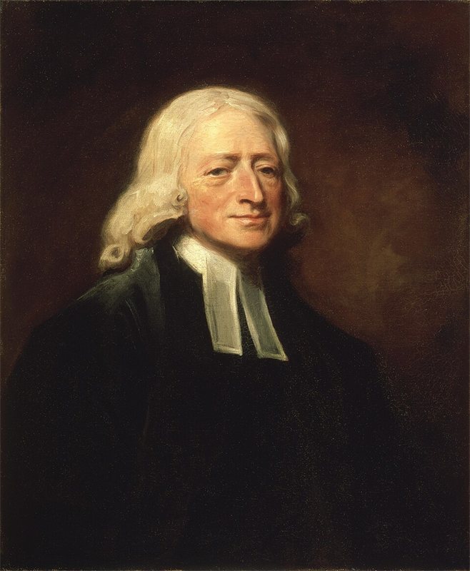 A painted portrait of John Wesley, British cleric and founder of the Methodist movement.