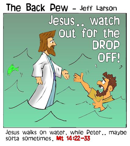 Jesus walks on water - Peter dips