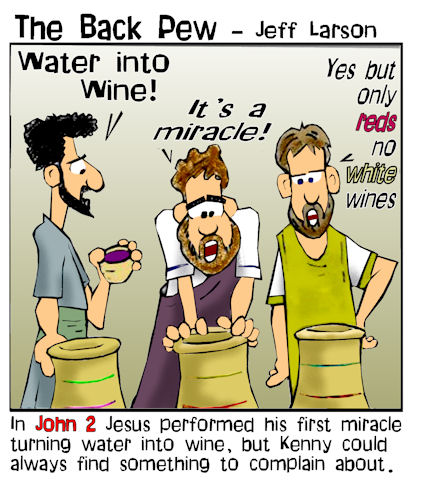 Water into wine - sceptics | Backpew | Cartoons | Entertainment