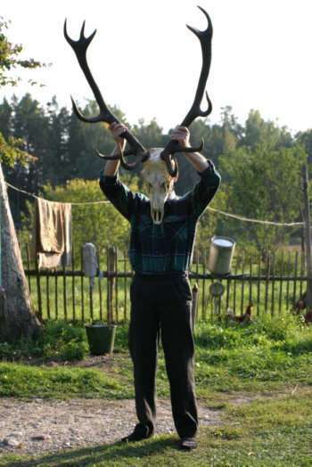 Funny Pictures of Man With Antlers Skull On Head