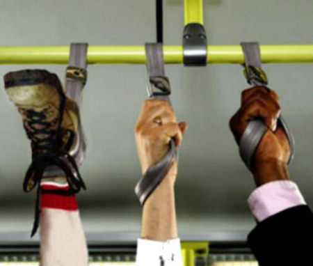 Funny Pictures of Foot in Hand Strap on Bus