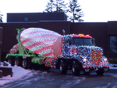 Cement Mixer Decorated with Christmas Lights