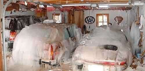 Funny Pictures of Cars Covered By Ice In Garage