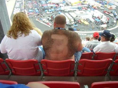 Funny Pictures of Nascar Fan with #3 Shaved in Back Hair