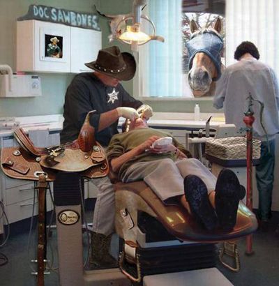 Funny Pictures of Horse and Cowboy at Dentist