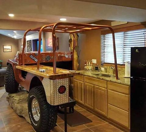 A funny picture of a renovated kitchen that looks like a jeep