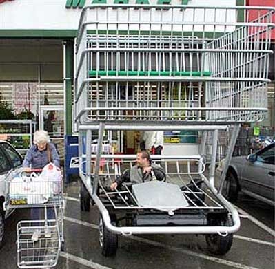 Funny Pictures of Man Driving A Shopping Cart