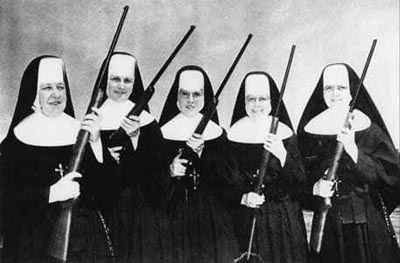 Funny picture of nuns holding shotguns