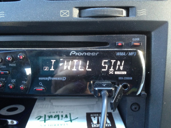 A funny song title in a church youth worker's car