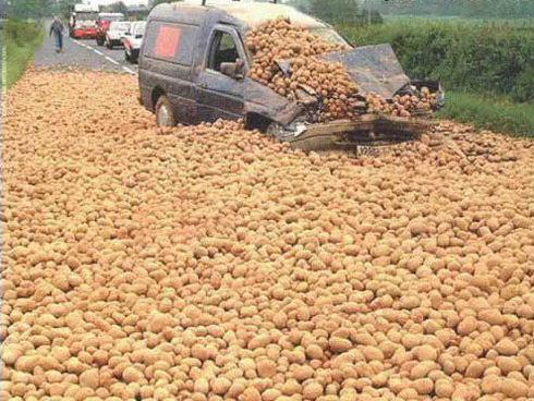 A van accident hitting potatoes