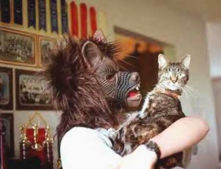 Funny Cat Pictures -  and Owner with Ugly Mask