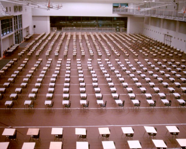 A picture of a gym at exam time.