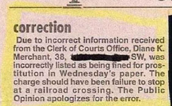 A Funny Newspaper Correction